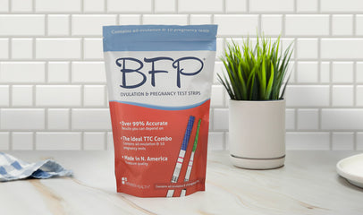 BFP ovulation predictor test kit on kitchen counter