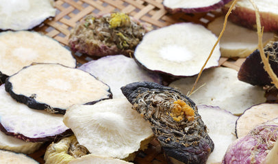 sliced maca root on table