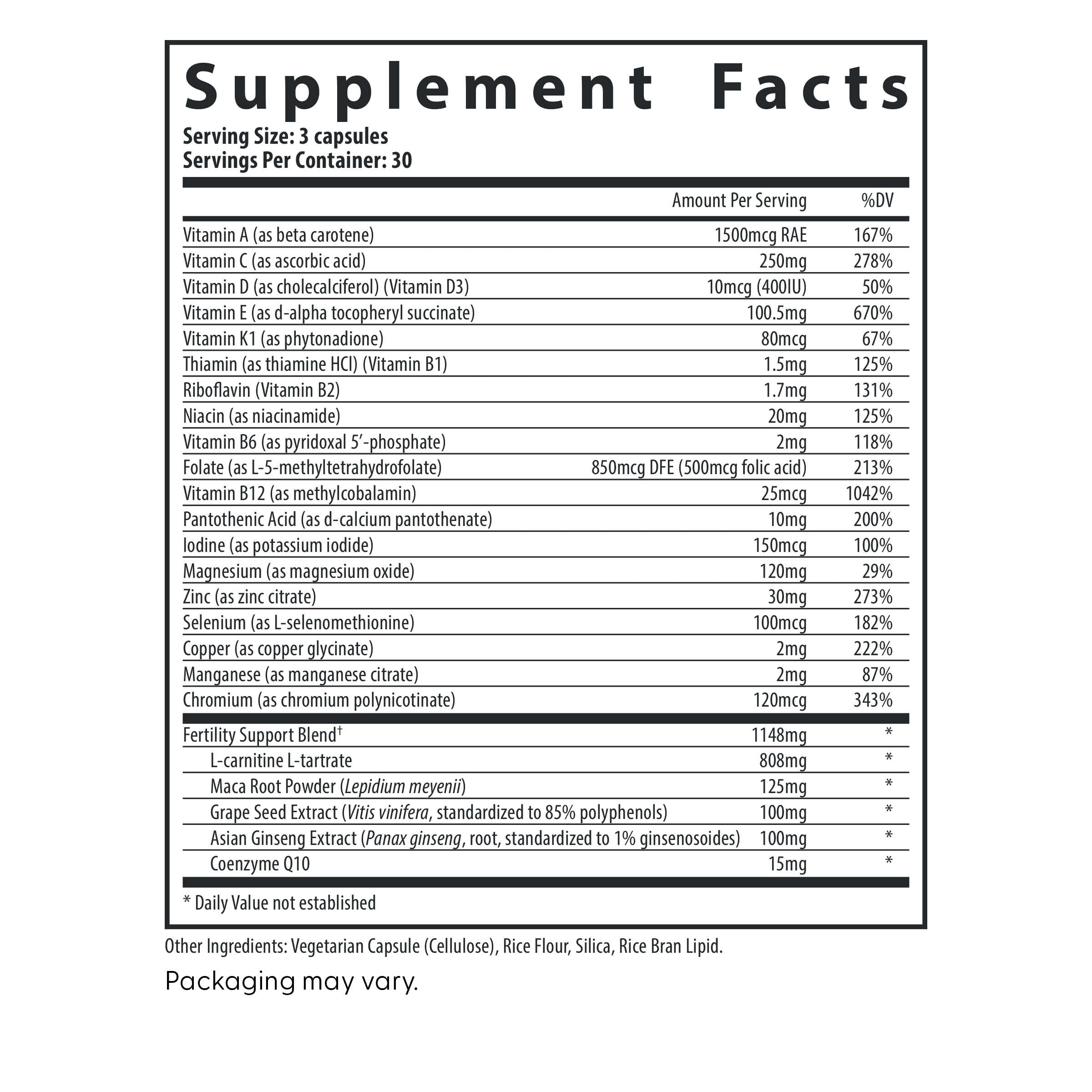 Fairhaven Health FertilAid Multivitamin for Men supplement facts.