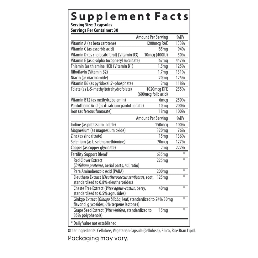 Fairhaven Health FertilAid Multivitamin for Women supplement facts.