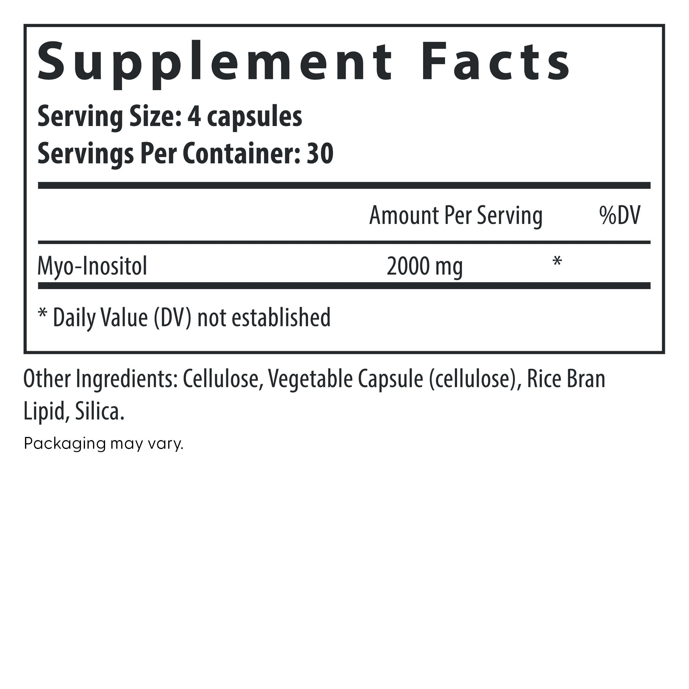 Fairhaven Health Myo-Inositol 120 capsules supplement facts.