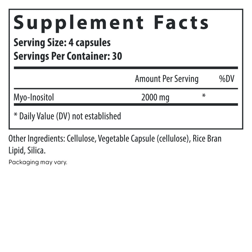 Fairhaven Health Myo-Inositol 120 capsules supplement facts.