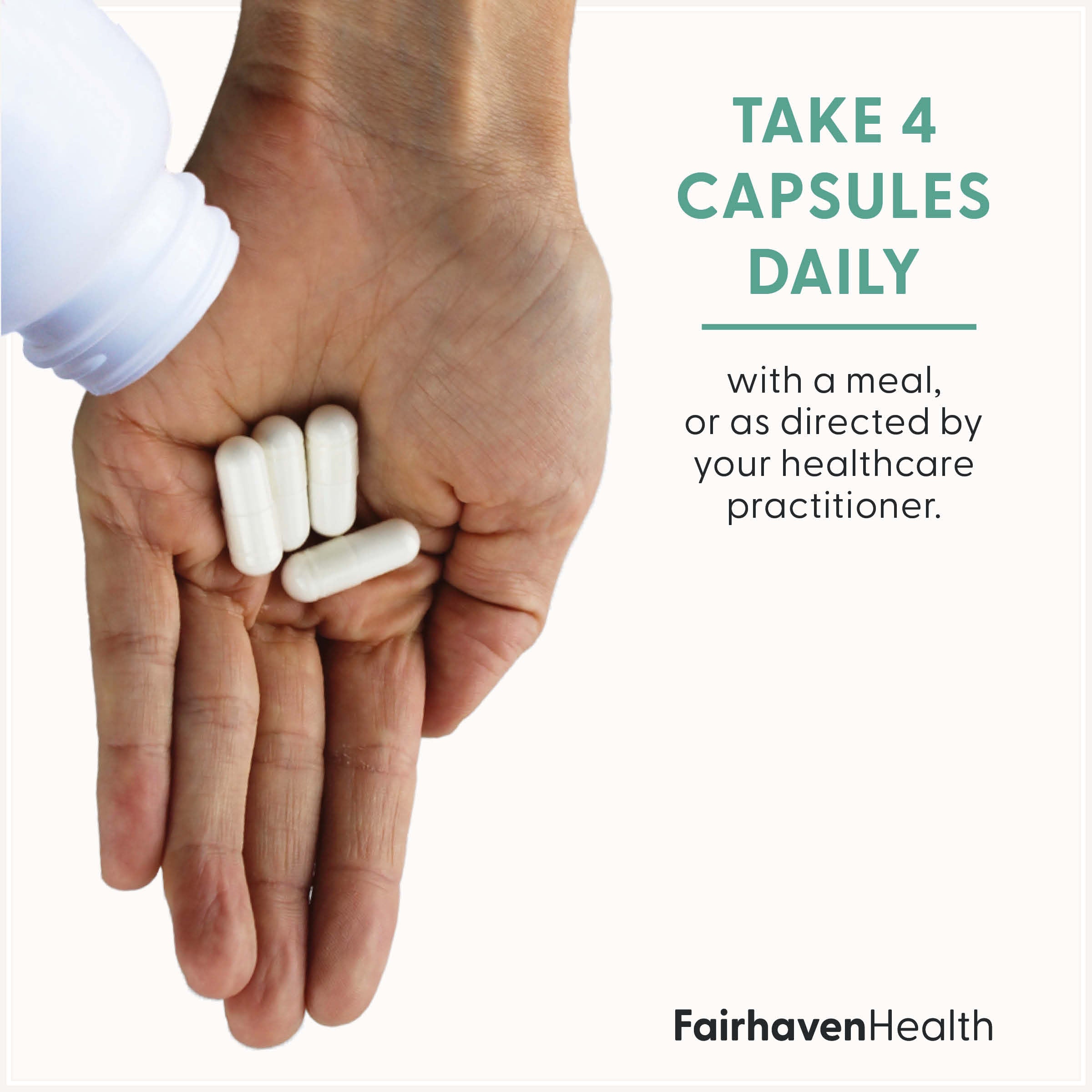 Fairhaven Health Myo-Inositol 120 capsules. Take 4 capsules daily with a meal or as directed by your healthcare practitioner.