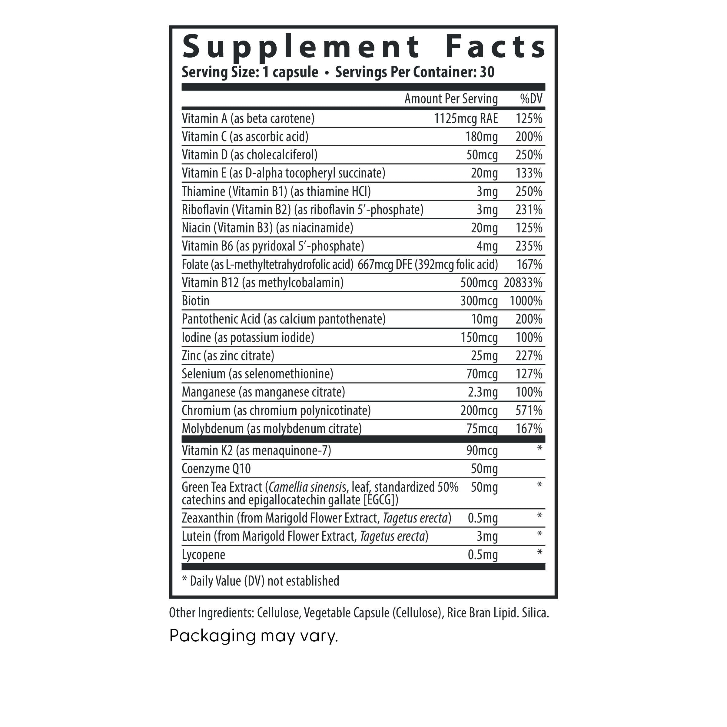 Fairhaven Health Women's Multivitamin Essentials supplement facts.