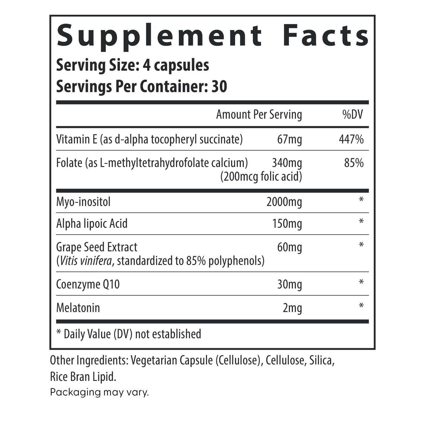 Fairhaven Health OvaBoost for Women supplement facts.