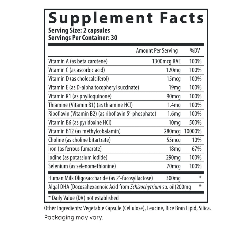 Fairhaven Health Postnatal Multivitamin Essentials supplement facts.