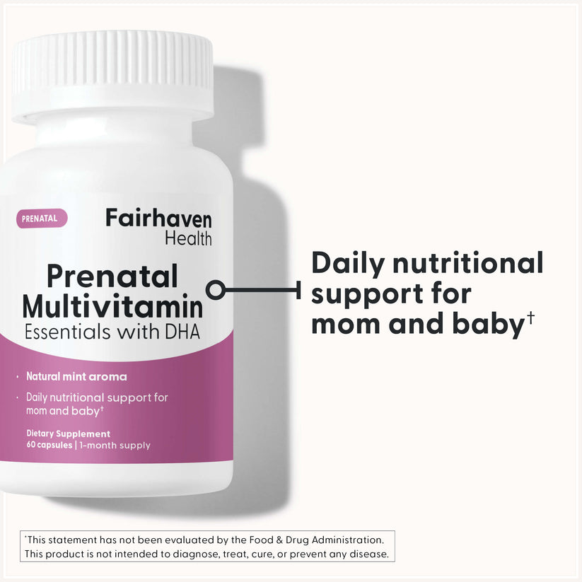 Fairhaven Health Prenatal Multivitamin Essentials with DHA is daily support for mom and baby.*