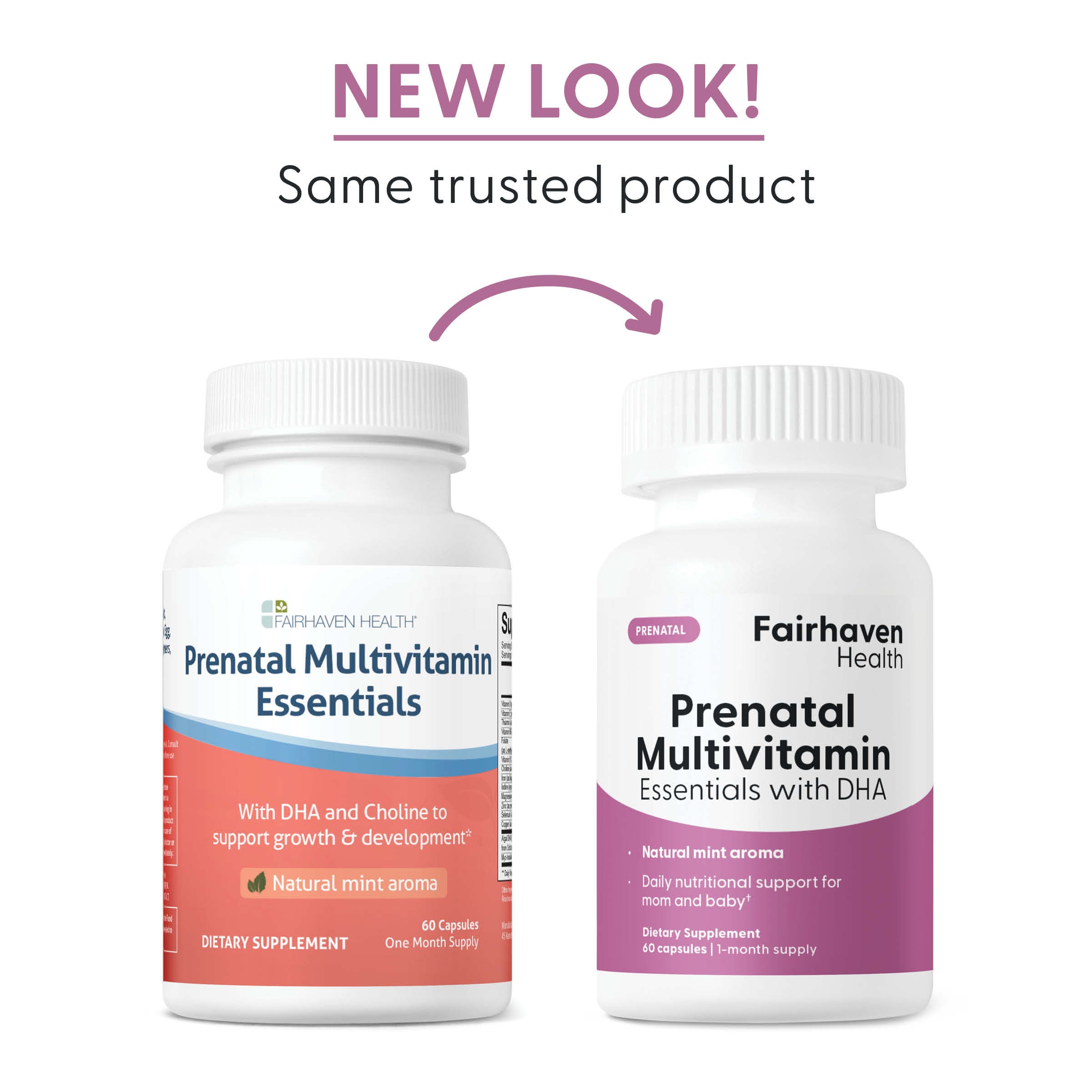 Fairhaven Health Prenatal Multivitamin Essentials with DHA new look, same trusted product.