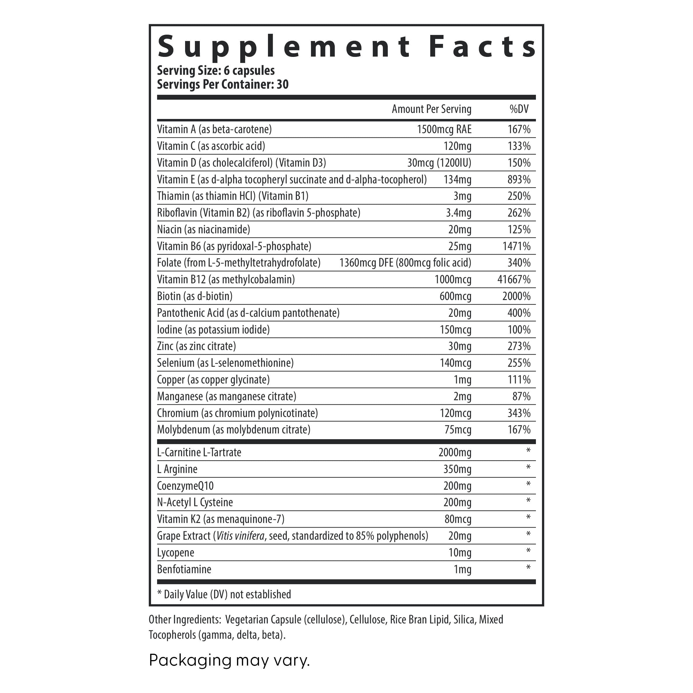 Fairhaven Health FH PRO Fertility Multivitamin for Men supplement facts.