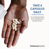 Fairhaven Health FH PRO Fertility Multivitamin for Men take six capsules daily or as directed by your healthcare practitioner.