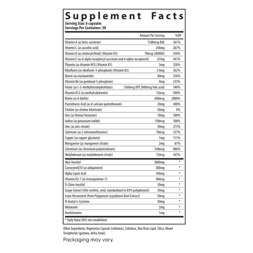 Fairhaven Health FH Pro Fertility Multivitamin for Women supplement facts.