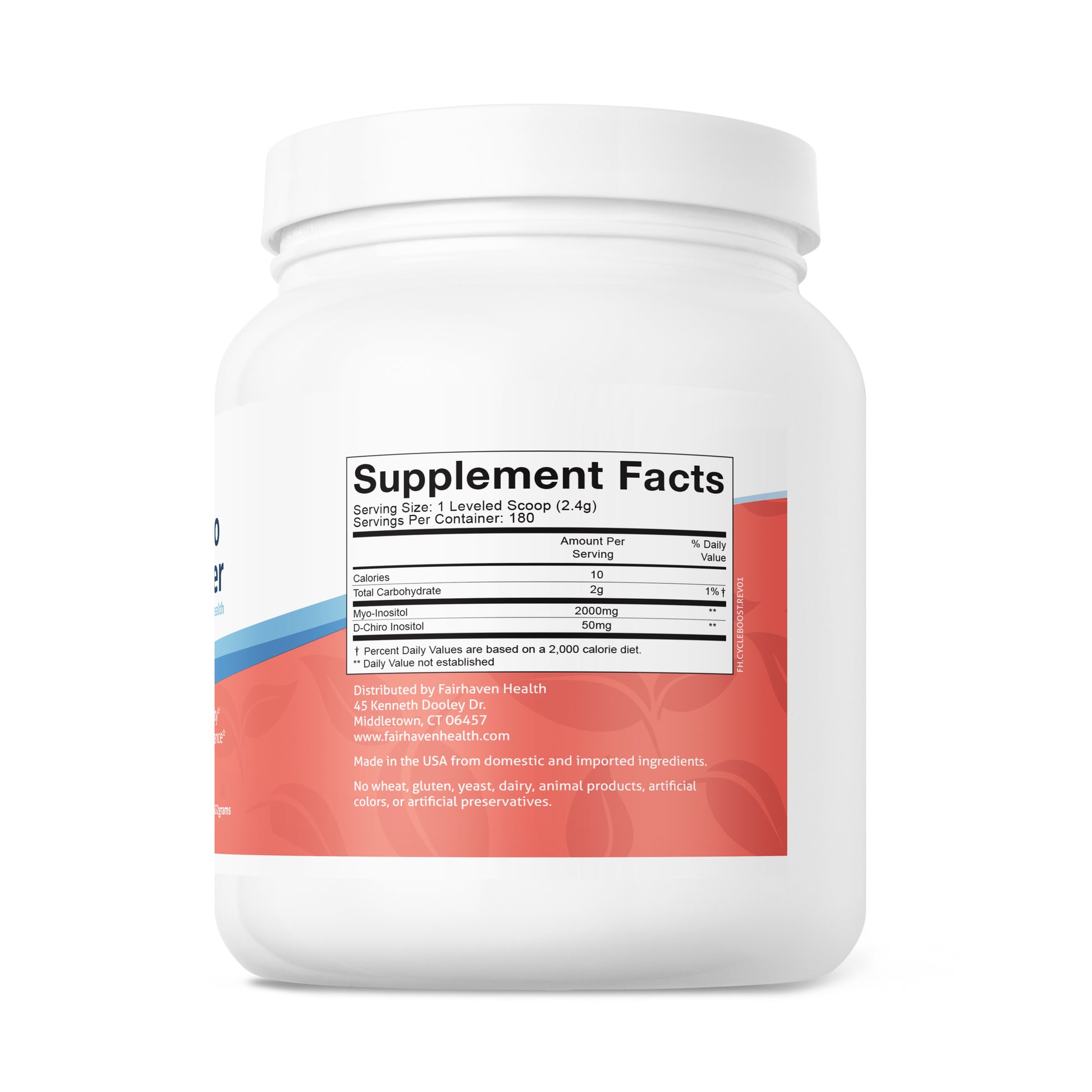 Fairhaven Health Myo + D-Chiro Inositol Powder servings size and ingredients.