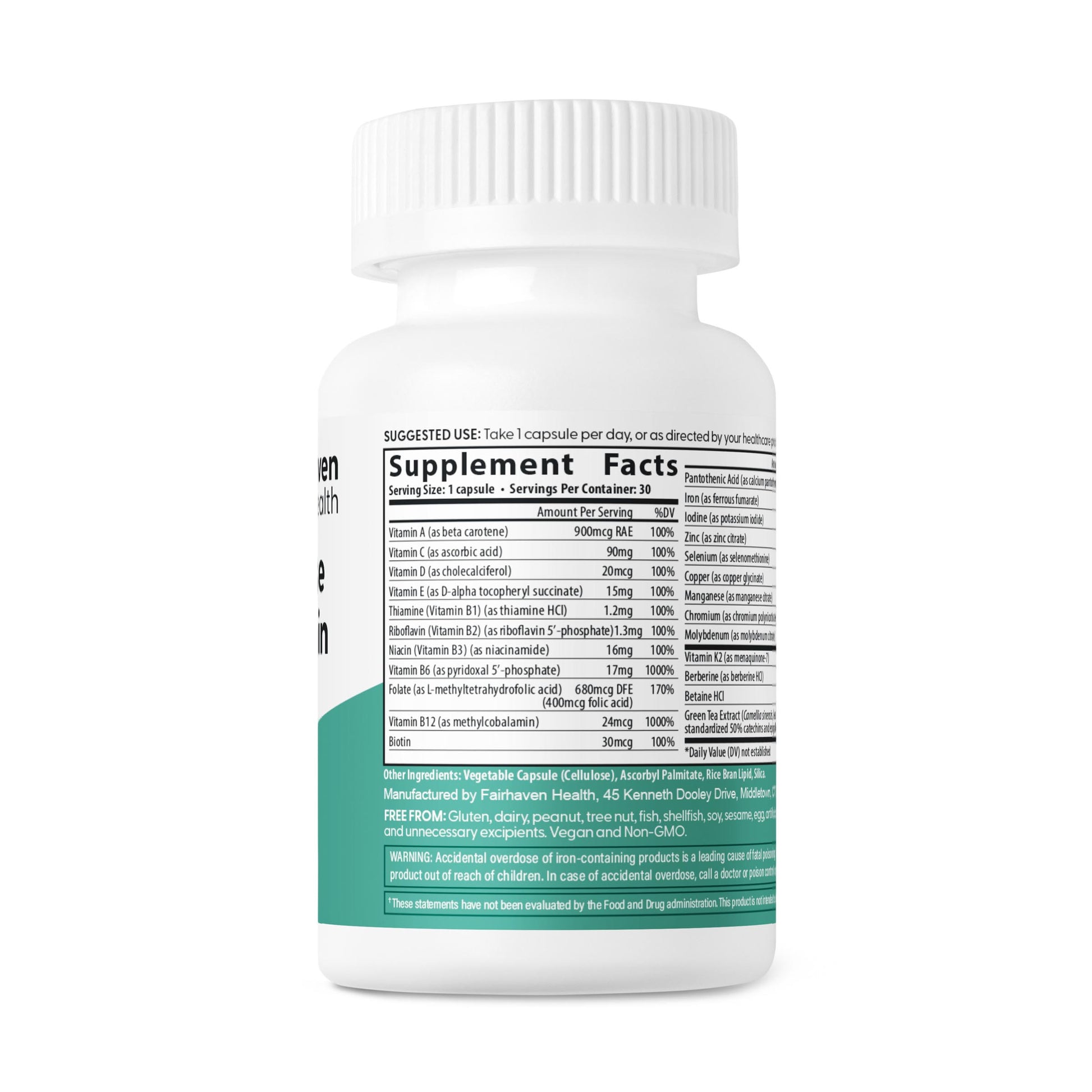 Fairhaven Health Menopause Multivitamin Essentials servings and ingredients.