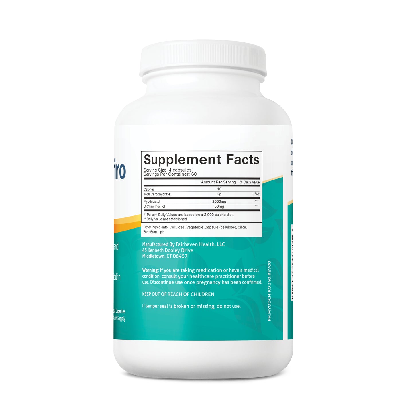 Fairhaven Health Myo + D-Chiro Inositol 240 capsules supplement facts.