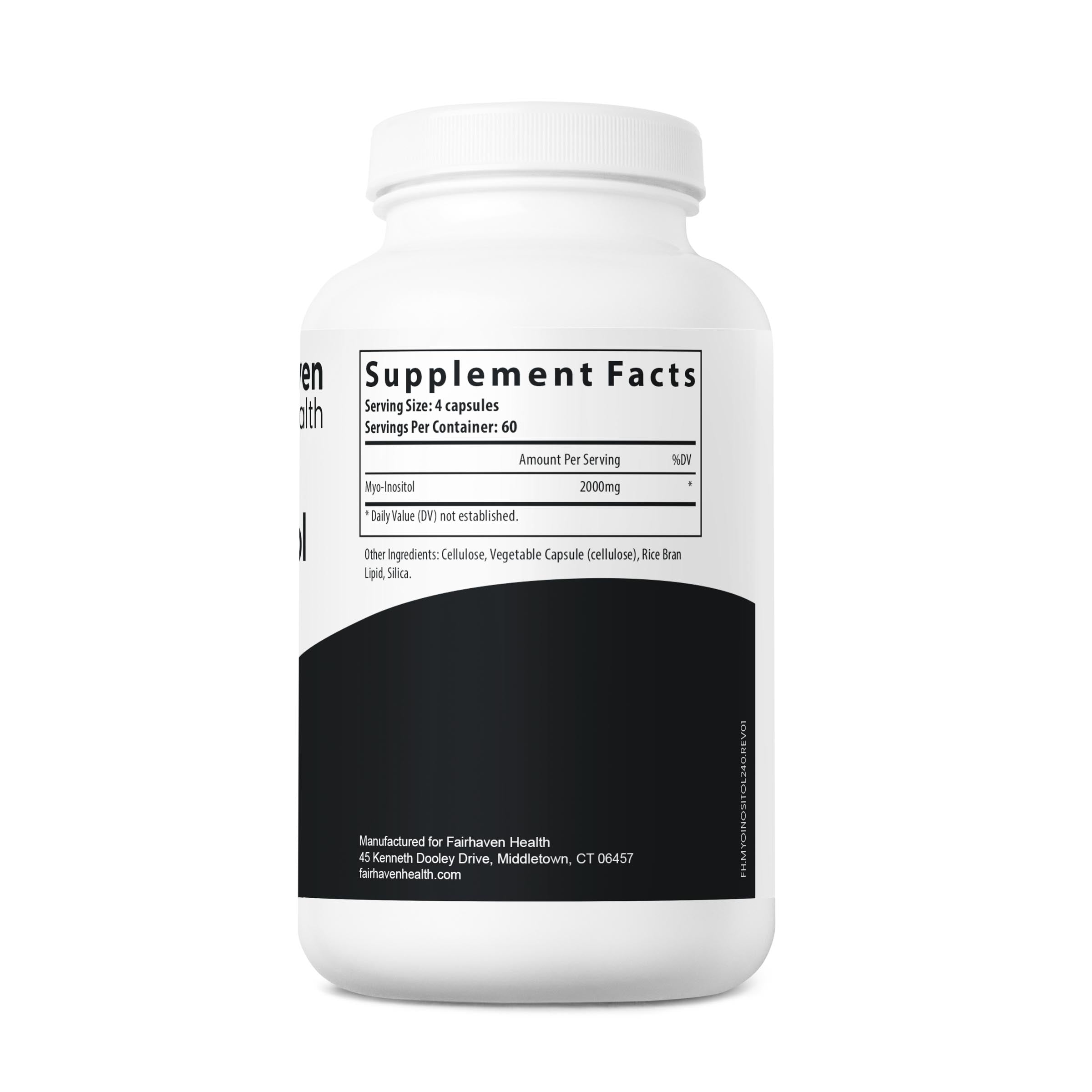 Fairhaven Health Myo-Inositol 240 capsules servings and ingredients.